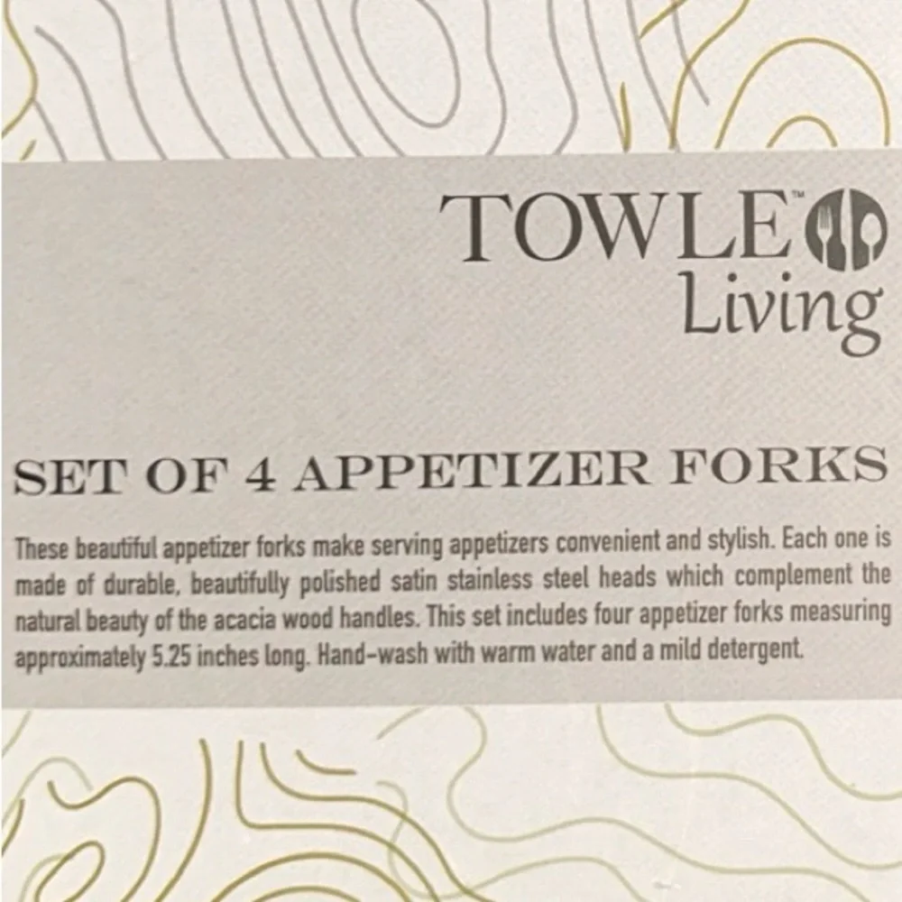 NEW Towle Living Stainless & Acacia Wood Handles Set of 4 Appetizer Forks